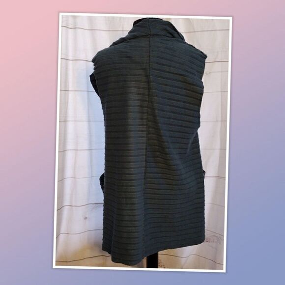 Le Moda Sweater Vest Womens One Size Blue Ribbed Sleeveless Duster Shaw - Picture 4 of 4